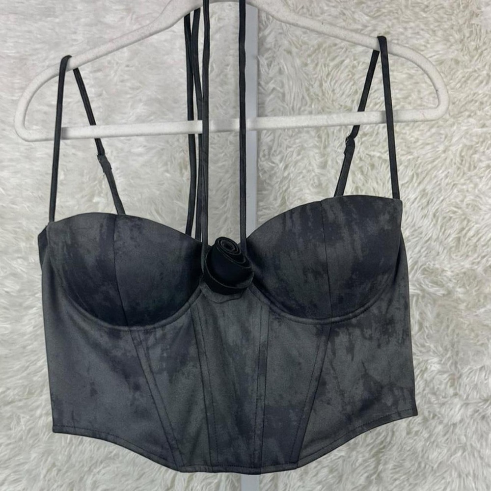 Fashion Nova Black Rose Corset Crop Top – Size XL